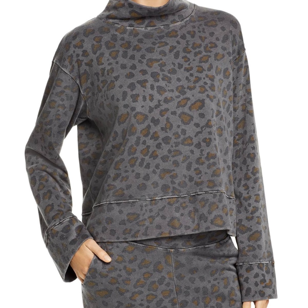 Sundry Leopard Print Funnel-Neck Sweatshirt
